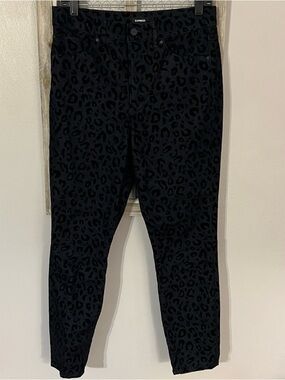 Express Black Leopard Print Skinny Jeans